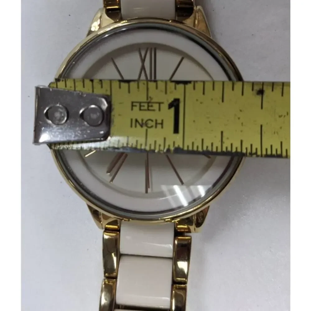 Anne Klein Two Tone White and Golden Sectioned Wrist Watch Roman Numeral
